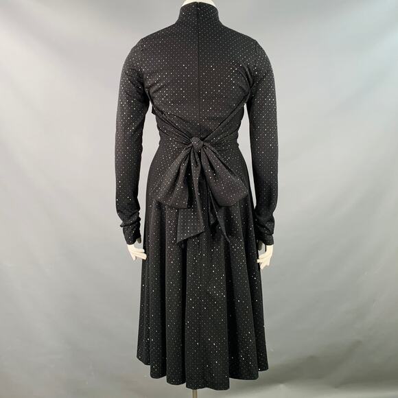 MARC JACOBS RUNWAY 10 Black Silver Dots Long Sleeve High Neck Bow A-Line Dress - Picture 4 of 7